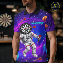 Load image into Gallery viewer, Male darts player wearing Astronaut Galaxy Dartboard jersey during darts competition and league play