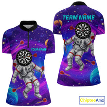Load image into Gallery viewer, Funny Astronaut Galaxy Dartboard women's quarter zip darts shirt, custom galaxy dart team jersey, tournament darts apparel