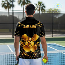 Load image into Gallery viewer, Black And Gold Crown Paddle &amp; Ball Pickleball Jerseys Custom Men Pickleball League Shirts NYN2233