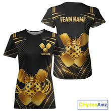 Load image into Gallery viewer, Black And Gold Crown Paddle &amp; Ball Pickleball Jerseys Custom Women Pickleball League Shirts NYN2233