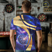 Load image into Gallery viewer, Personalized Golden And Purple Galaxy Darts Polo &amp; 1/4 Zip Shirt For Men Darts Clothing Jerseys NYN2892
