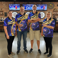 Load image into Gallery viewer, Personalized Golden And Purple Galaxy Darts Polo &amp; 1/4 Zip Shirt For Men Darts Clothing Jerseys NYN2892