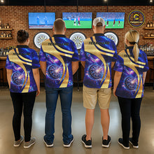 Load image into Gallery viewer, Personalized Golden And Purple Galaxy Darts Polo &amp; 1/4 Zip Shirt For Men Darts Clothing Jerseys NYN2892