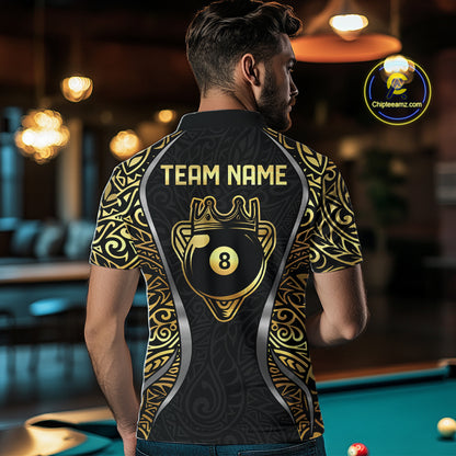 Personalized 8 Ball Pool Crown Men Billiard Shirts Gold And Silver Tribal Billiard Pool Jerseys NYN2894