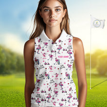 Load image into Gallery viewer, Funny Pink Flamingo Friends White Womens Sleeveless Polo Shirt Custom Flamingo Ladies Golf Outfits NYN3111