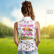 Load image into Gallery viewer, Funny Pink Flamingo Friends White Womens Sleeveless Polo Shirt Custom Flamingo Ladies Golf Outfits NYN3111