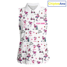 Load image into Gallery viewer, Funny Pink Flamingo Friends White Womens Sleeveless Polo Shirt Custom Flamingo Ladies Golf Outfits NYN3111