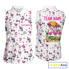 Load image into Gallery viewer, Funny Pink Flamingo Friends White Womens Sleeveless Polo Shirt Custom Flamingo Ladies Golf Outfits NYN3111