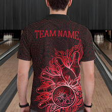 Load image into Gallery viewer, Male bowler wearing Red Tribal Bowling Ball bowling shirt, custom tournament bowling jersey