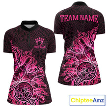 Load image into Gallery viewer, Pink Tribal Pattern Bowling Ball women's bowling quarter zip shirt, custom league bowling uniform