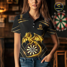 Load image into Gallery viewer, Gold Light Dragon Dartboard Custom Women Darts Polo League Shirts Dragon Dart Jerseys NYN2236