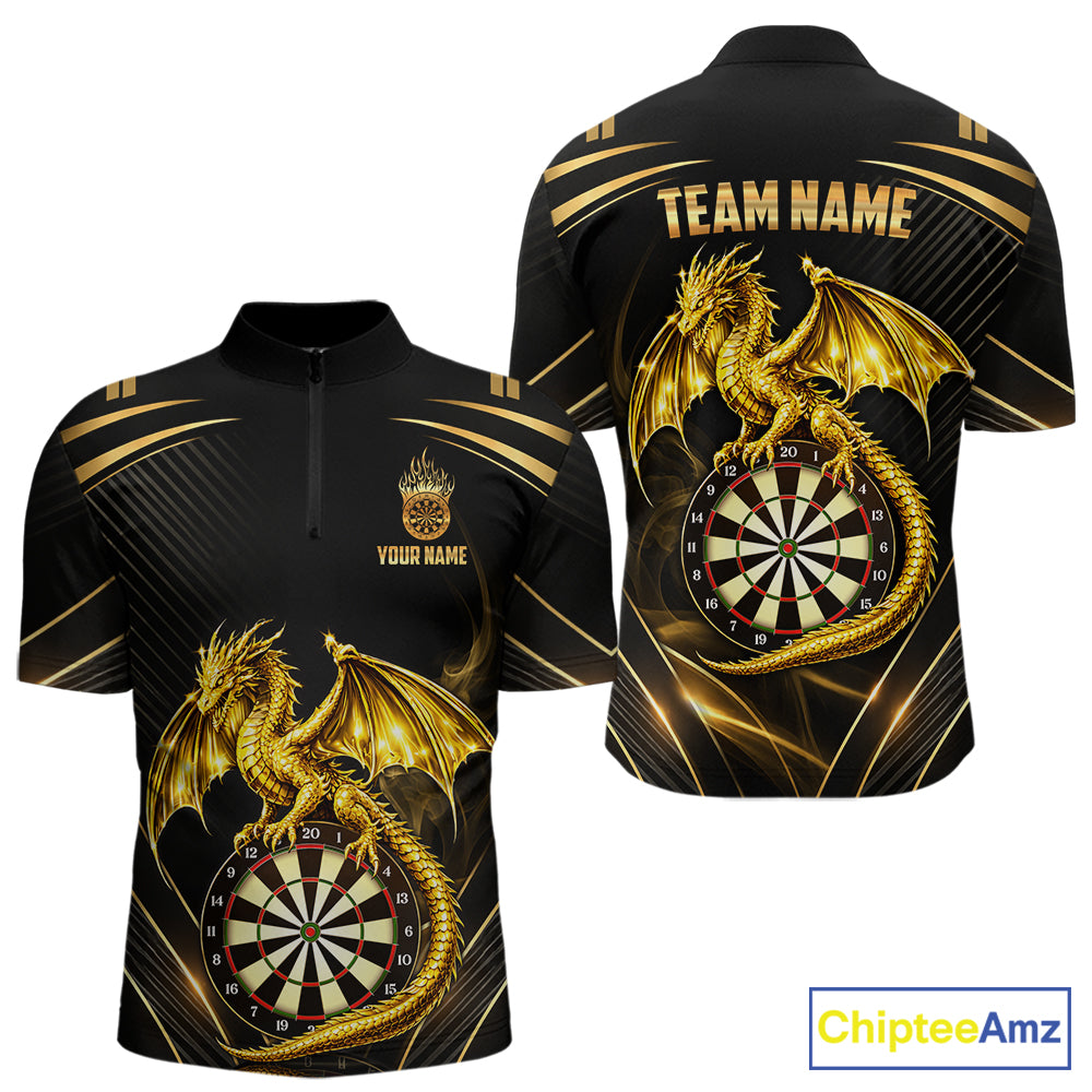 Gold Light Dragon Dartboard Custom Men Darts Quarter-Zip League Shirts Dragon Dart Jerseys NYN2236