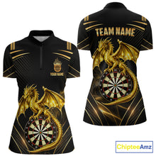 Load image into Gallery viewer, Gold Light Dragon Dartboard Custom Women Darts Quarter-Zip League Shirts Dragon Dart Jerseys NYN2236