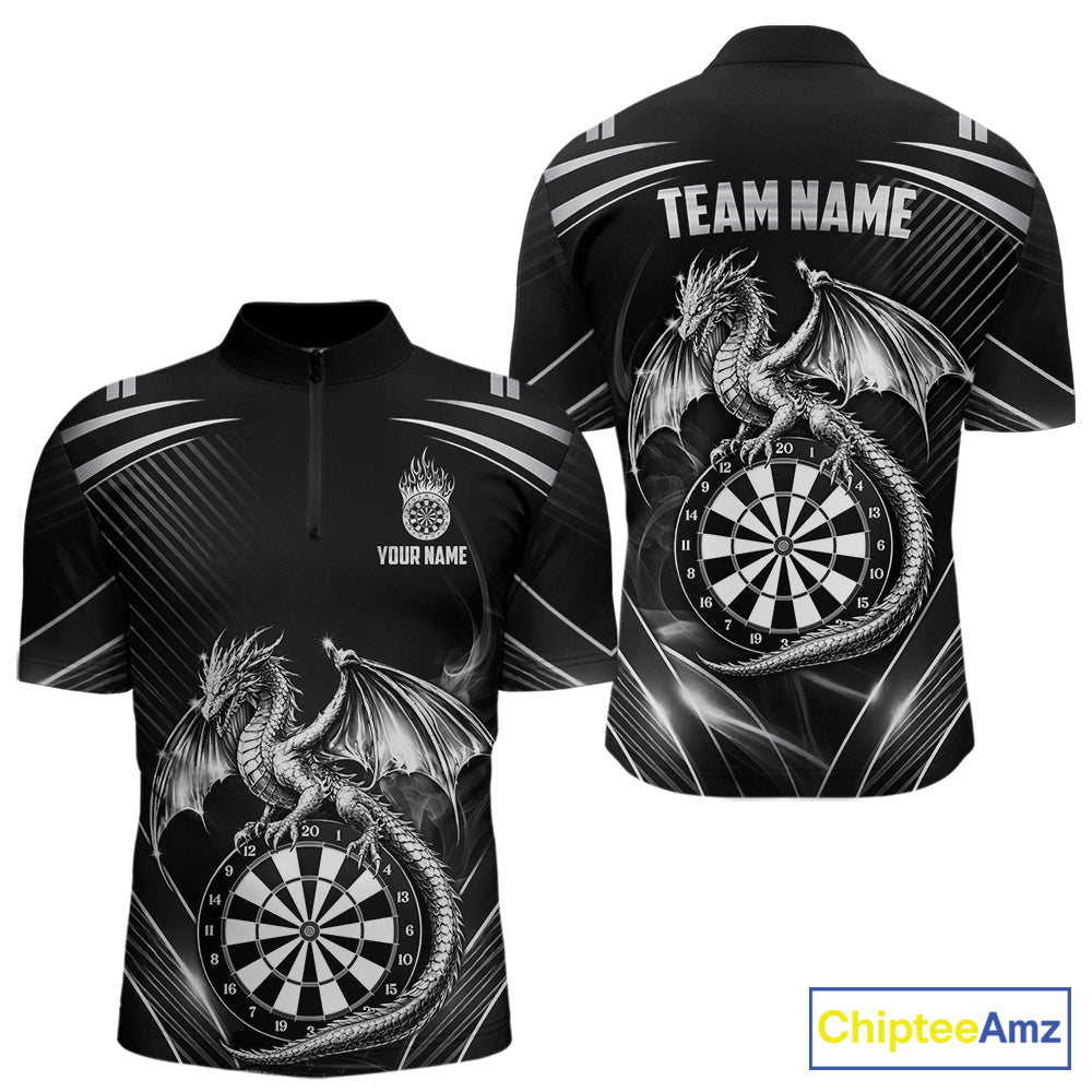 Silver Light Dragon Dartboard Custom Men Darts Quarter-Zip League Shirts Dragon Dart Jerseys NYN2237