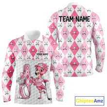 Load image into Gallery viewer, Funny Flamingo Golf Polo Shirts For Men Pink Argyle Flamingo Custom White Ball Golf Apparel NYN3121