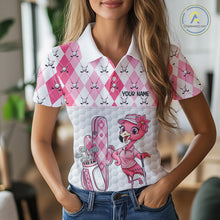 Load image into Gallery viewer, Funny Flamingo Golf Polo Shirts For Women Pink Argyle Flamingo Custom White Ball Golf Apparel NYN3121