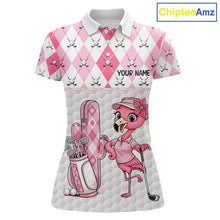 Load image into Gallery viewer, Funny Flamingo Golf Polo Shirts For Women Pink Argyle Flamingo Custom White Ball Golf Apparel NYN3121