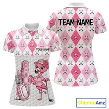 Load image into Gallery viewer, Funny Flamingo Golf Polo Shirts For Women Pink Argyle Flamingo Custom White Ball Golf Apparel NYN3121