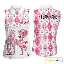 Load image into Gallery viewer, Funny Flamingo Golf Sleeveless Polo Shirts For Women Pink Argyle Flamingo Custom White Ball Golf Apparel NYN3121