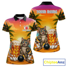 Load image into Gallery viewer, Beer And Cat Funny Women Bowling Polo Shirt Custom Summer Tropical Youth Bowling Shirts 
