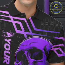 Load image into Gallery viewer, Black And Purple Skull Holding Bowling Ball Shirt For Men Custom Bowling Team Attire NYN3281