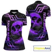 Load image into Gallery viewer, Purple Skull Bowling Ball Shirt For Women Custom Bowling 1/4-ZIp Team Attire