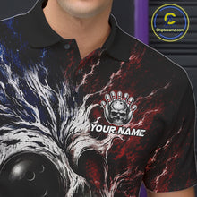 Load image into Gallery viewer, Red And Blue Grunge Skull Mens Bowling Polo Quarter-Zip Shirt Custom Youth Bowling Team Outfits NYN3285