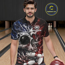 Load image into Gallery viewer, Red And Blue Grunge Skull Mens Bowling Polo Quarter-Zip Shirt Custom Youth Bowling Team Outfits NYN3285