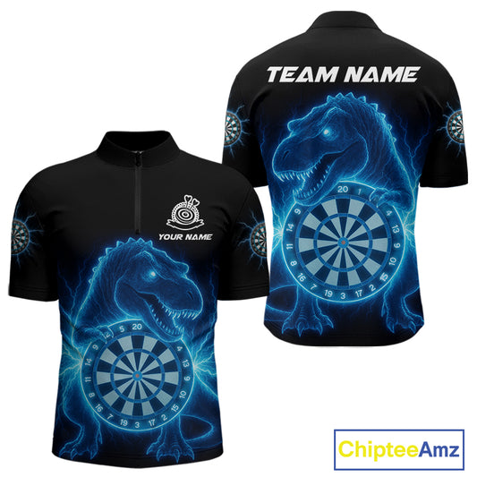 Custom Horror Dinosaur Lightning Blue Dartboard Dart Men Quarter-Zip Jerseys Funny Dart Shirts NYN1740