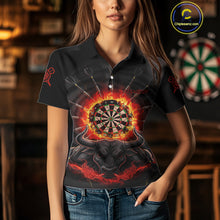 Load image into Gallery viewer, Funny Bull Red Flames Dartboard Dart Arrow Custom Women Polo Darts Shirt Dart Gifts NYN2016