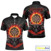 Load image into Gallery viewer, Funny Bull Red Flames Dartboard Dart Arrow Custom Men Polo Darts Shirt Dart Gifts NYN2016