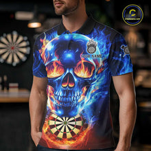 Load image into Gallery viewer, Red And Blue Flames Skull Dartboard Custom Men Darts Polo League Shirts Skull Dart Jerseys NYN2250