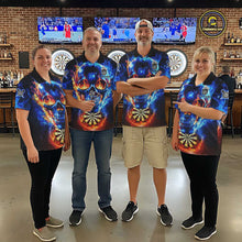 Load image into Gallery viewer, Red And Blue Flames Skull Dartboard Custom Men Darts Polo League Shirts Skull Dart Jerseys NYN2250