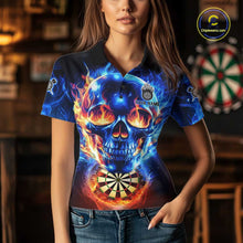 Load image into Gallery viewer, Red And Blue Flames Skull Dartboard Custom Women Darts Polo League Shirts Skull Dart Jerseys NYN2250
