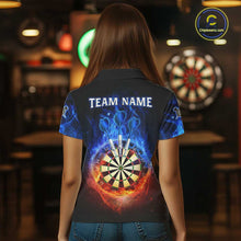 Load image into Gallery viewer, Red And Blue Flames Skull Dartboard Custom Women Darts Polo League Shirts Skull Dart Jerseys NYN2250