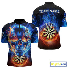 Load image into Gallery viewer, Red And Blue Flames Skull Dartboard Custom Men Darts Quarter-Zip League Shirts Skull Dart Jerseys NYN2250