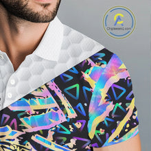 Load image into Gallery viewer, Personalized Mens Golf Polo Shirt Custom Name Holographic And White Golf Ball Golf Attire NYN2912