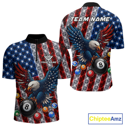 Lightning thunder American flag eagle billiard 1/4-zip shirt for men