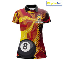 Load image into Gallery viewer, Yellow red splatter duck 8 ball billiard polo shirt for women funny design