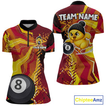 Load image into Gallery viewer, Yellow red splatter duck 8 ball billiard 1/4-zip shirt for women funny design