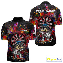 Load image into Gallery viewer, Multi-Color Splatter Funny Bulldog Custom Men Darts Quarter-Zip League Shirts Dart Team Jerseys NYN2255