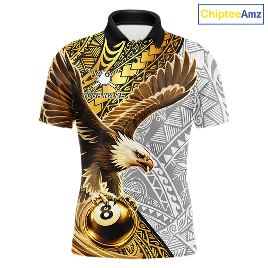 White And Gold Tribal Pattern Billiard Jersey For Men Custom Eagle 8 Ball Billiard Team Shirts NYN2926