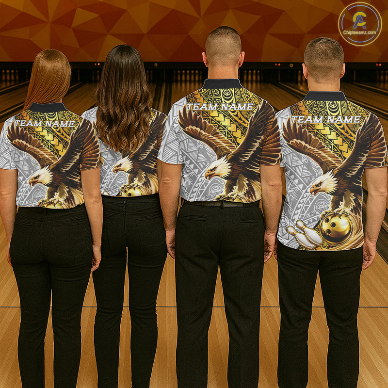 Black And Gold Tribal Bowling Jersey For Men Custom Eagle Tribal Team Shirts Bowling League NYN2927