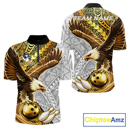 Black And Gold Tribal Bowling Jersey For Men Custom Eagle Tribal Team Shirts Bowling League NYN2927