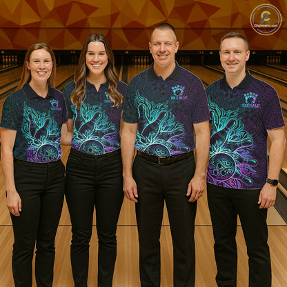 Blue & Purple Tribal Pattern Bowling Ball Jersey For Women Custom Tribal Team Shirts Bowling League NYN2928