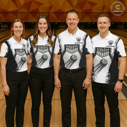 White And Grunge Black Bowling Jerseys For Men Custom Bowling Polo 1/4-Zip Shirt, Gift For Bowlers NYN3127