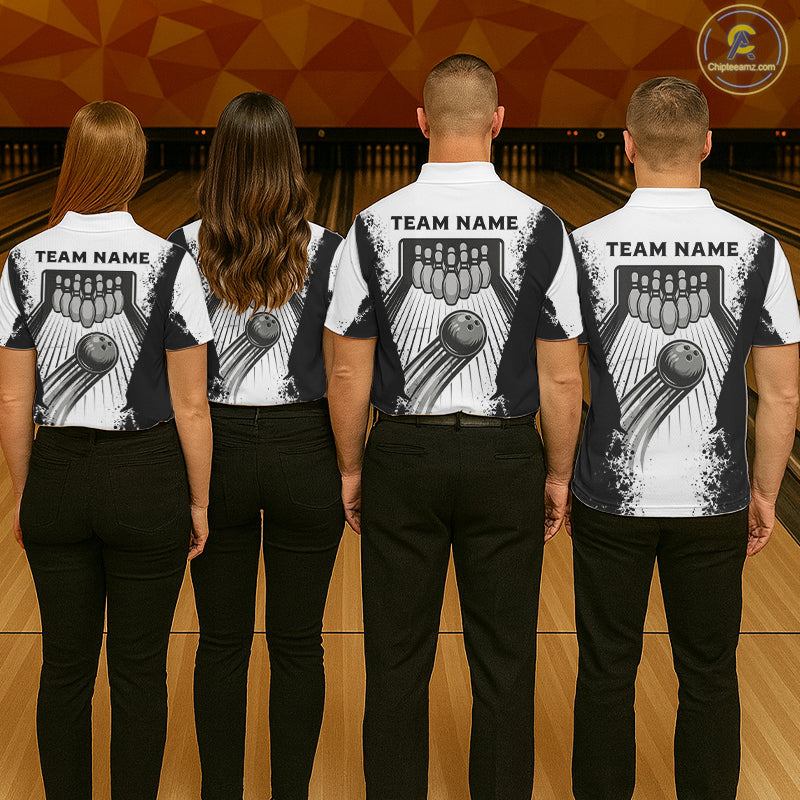 White And Grunge Black Bowling Jerseys For Men Custom Bowling Polo 1/4-Zip Shirt, Gift For Bowlers NYN3127