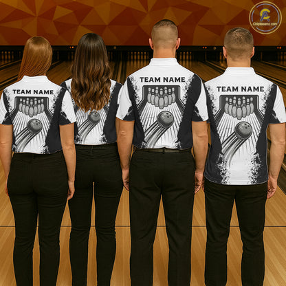 White And Grunge Black Bowling Jerseys For Men Custom Bowling Polo 1/4-Zip Shirt, Gift For Bowlers NYN3127