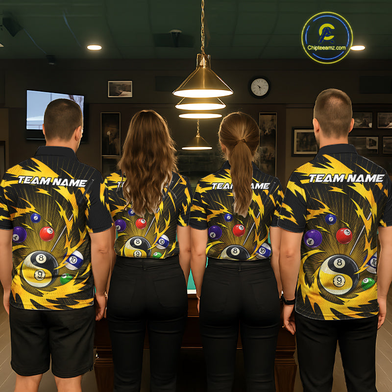Yellow Tornado Yin Yang Ball Mens Billiard Pool Shirts Custom 8 Ball And 9 Ball Billiard Team Jersey NYN3303