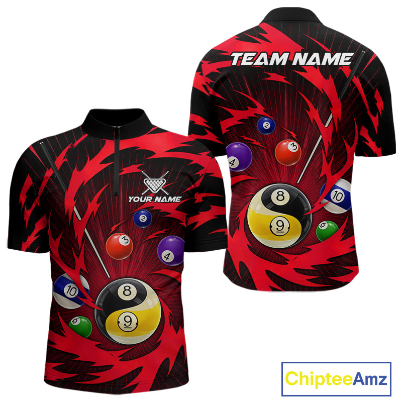 Red tornado yin yang pool shirt for men custom 1/4-zip billiard team jersey